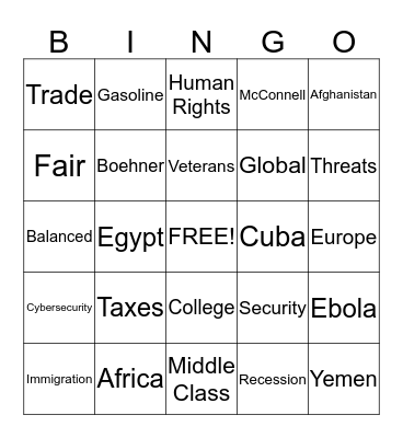 State of the Union  Bingo Card