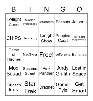 TV SHOW BINGO Card