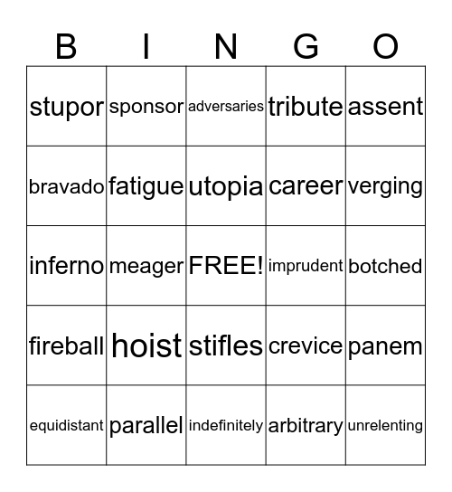 Hunger Games Bingo Card