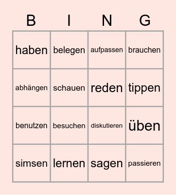 Past Tense Prep: Weak Verbs Bingo Card