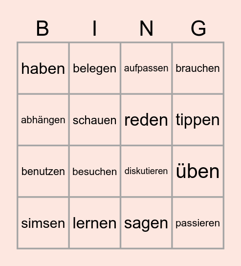 Past Tense Prep: Weak Verbs Bingo Card