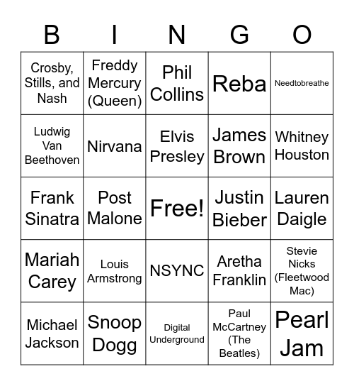 Musicians Bingo Card
