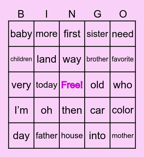 Sight Word Bingo 1 Bingo Card