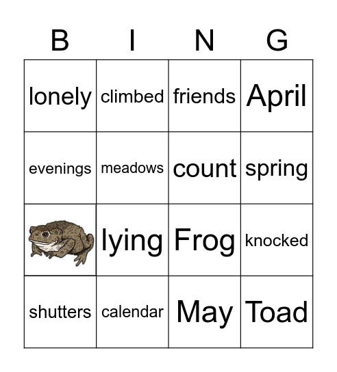 Frog and Toad are Friends "Spring" vocabulary Bingo Card