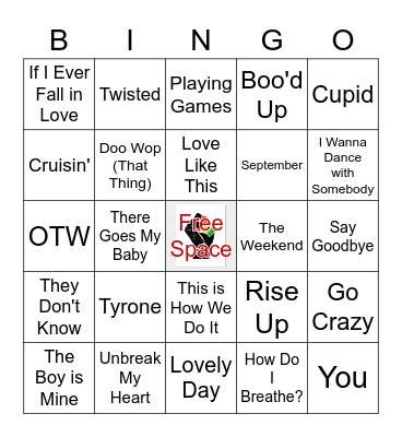 R&Bingo Songs Bingo Card