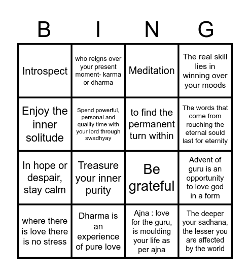 Spiritual Bingo Card