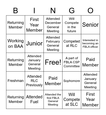FBLA Week Bingo Card
