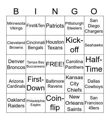 Football BINGO- week 9 Bingo Card