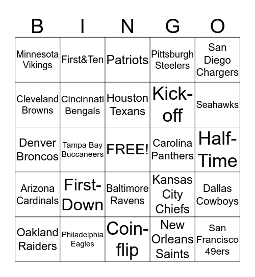 Football BINGO- week 9 Bingo Card