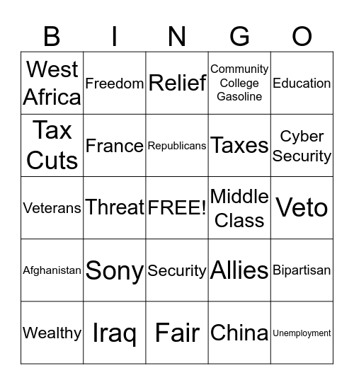 State of the Union Bingo Card