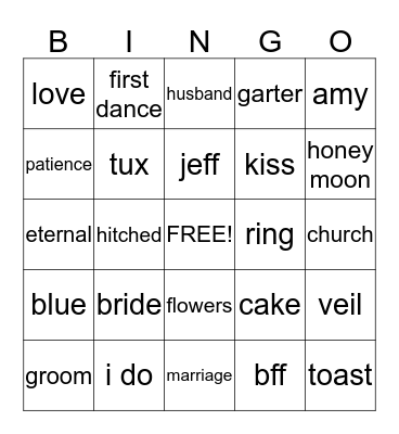 AMy's Bridal Shower May 24th 2014 Bingo Card