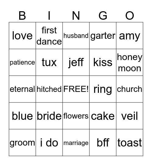 AMy's Bridal Shower May 24th 2014 Bingo Card