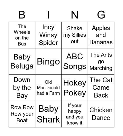 Children's Songs Bingo!! Bingo Card