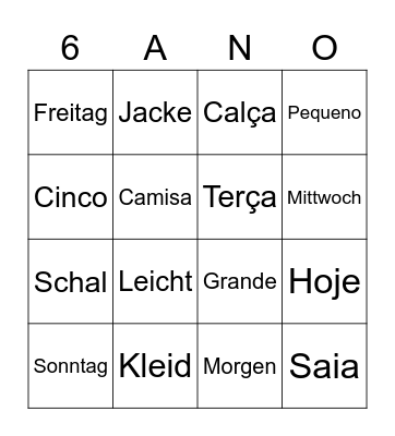 Bingo 6º ano - Alemão Bingo Card