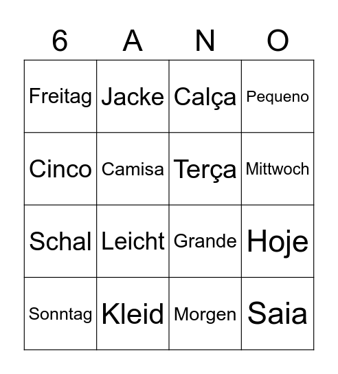 Bingo 6º ano - Alemão Bingo Card