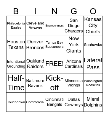 Football BINGO- week 9 Bingo Card