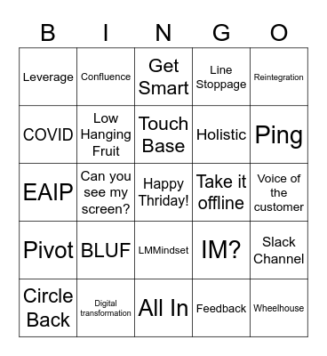 Buzzword Bingo Card