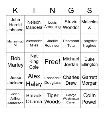 Kings of Black History Bingo Card