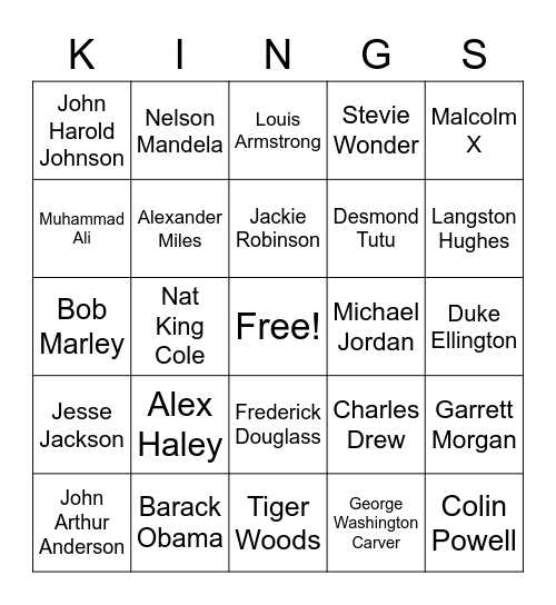 Kings of Black History Bingo Card