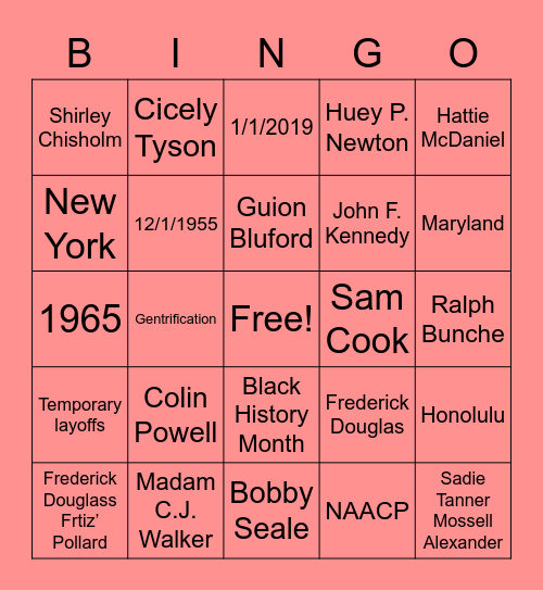 Black History Bingo Card