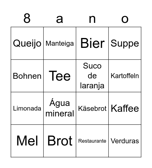 Bingo 8º ano - Revisão Alemão Bingo Card