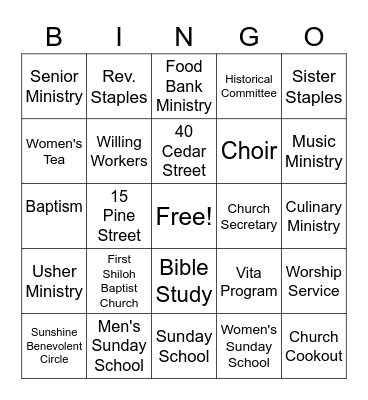 First Shiloh Baptist Church Bingo Card