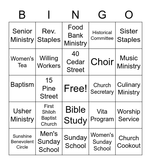 First Shiloh Baptist Church Bingo Card
