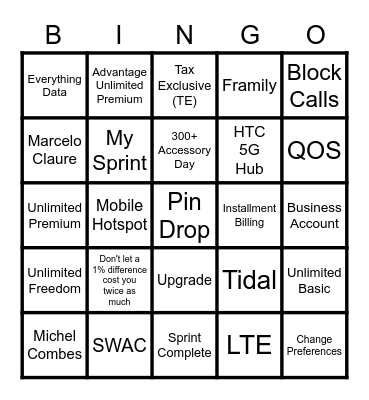Sprint Bingo Card