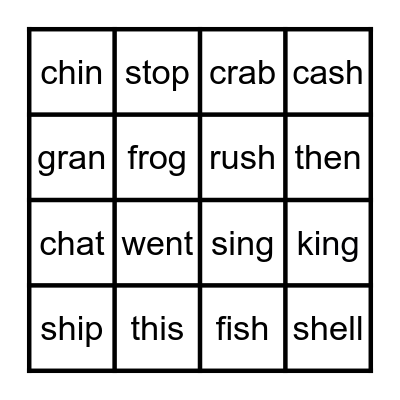 Phonics Bingo Card