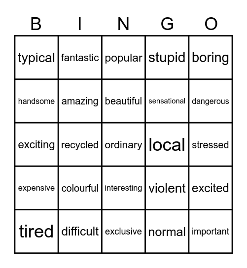 Yippee 6 kpl 8 adjektiivit Bingo Card