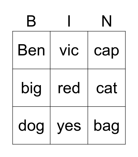 cvc Bingo Card