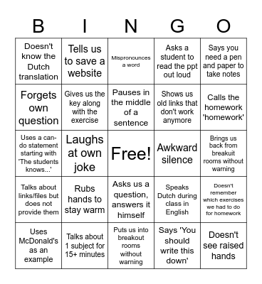 TEFL3 Bingo Card
