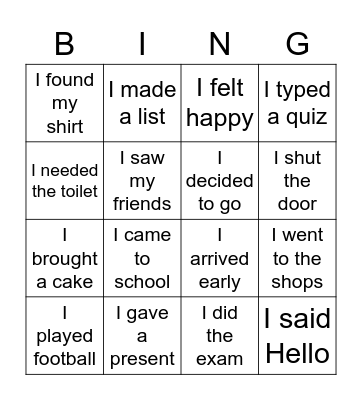 Past Simple Bingo Card