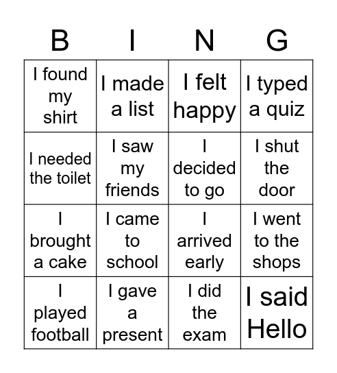 Past Simple Bingo Card