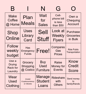 How to Spend Better Bingo Card