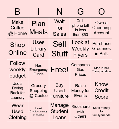How to Spend Better Bingo Card