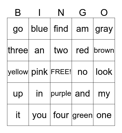 Sight Word BINGO Card