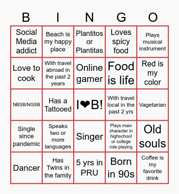 I HEART Bingo Card