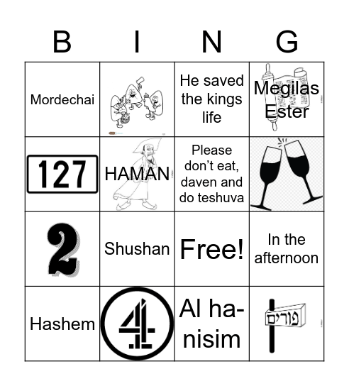Purim Bingo Card