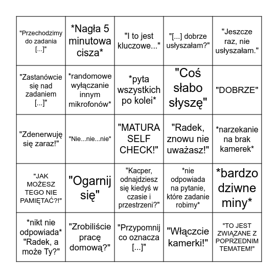 Steć BINGO Card