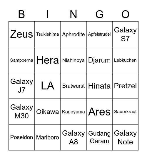 Lyra’s Bingo Card
