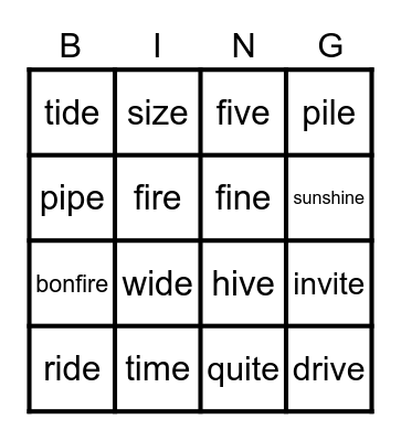 Jolly Phonics: i_e words Bingo Card