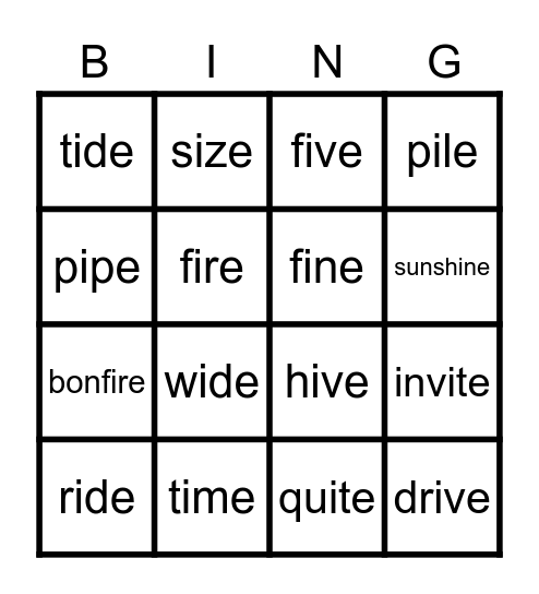 Jolly Phonics: i_e words Bingo Card