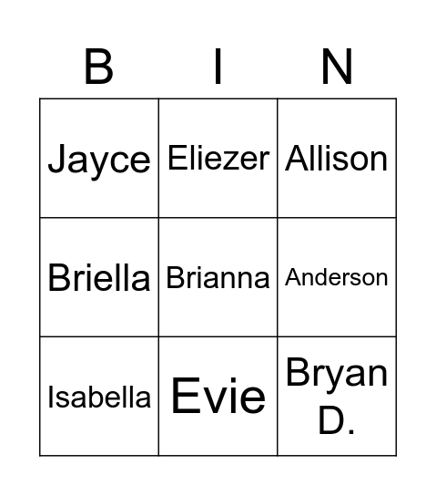 Friendship bingo Card