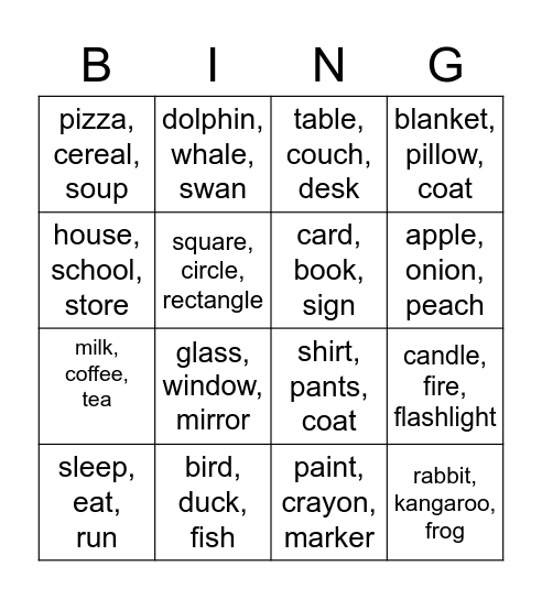 Which one does NOT belong Bingo Card
