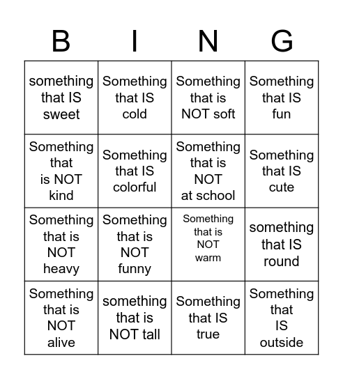 IS and NOT Bingo Card