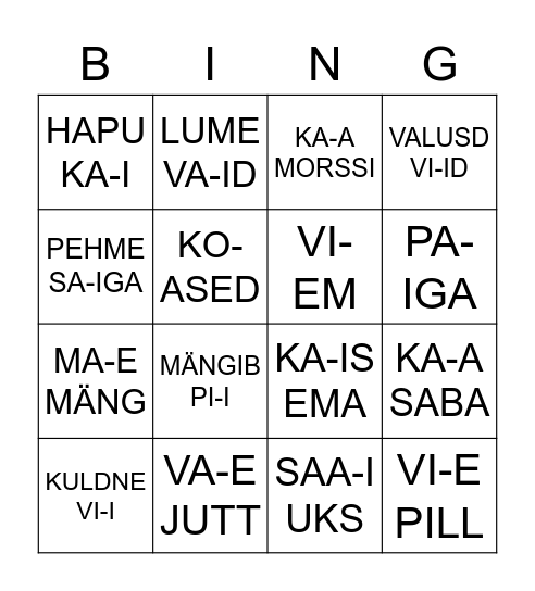 L - LL Bingo Card