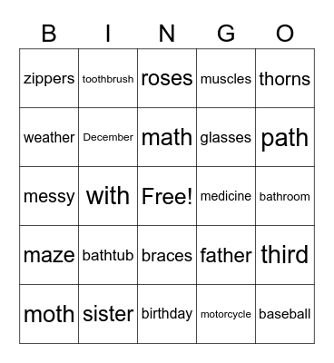 Speech Bingo Card