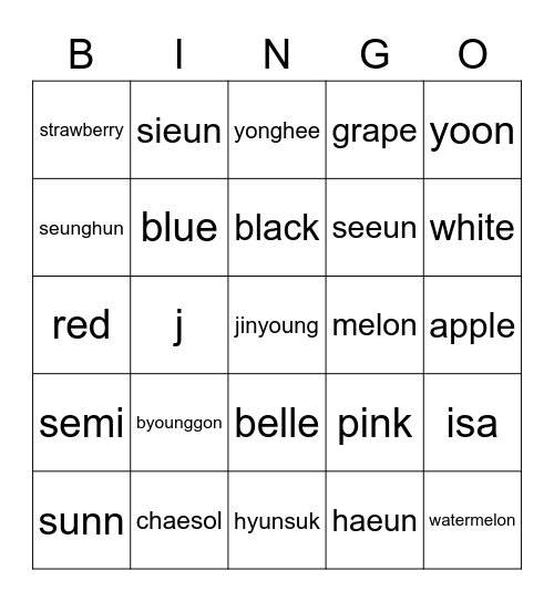 Bingo with Yongii~ Bingo Card