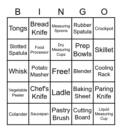 Kitchen Utensil BINGO! Bingo Card
